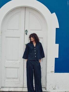 Zara Denim Blue Button-Down Shirt Medium